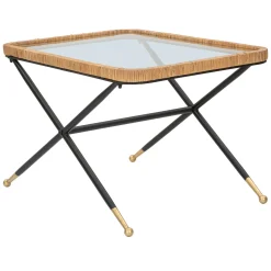 Tavolino da Salotto Nero Trasparente Dettaglio Effetto Rattan Forma Rettangolare 70x50x45h cm, Colore Ripiano Trasparente - Trat