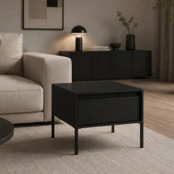 Tavolino da Salotto Nero un Cassetto con Piedini 68x48x68h cm, un Vano - Kasinela