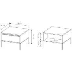 Tavolino da Salotto Nero un Cassetto con Piedini 68x48x68h cm, un Vano - Kasinela