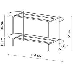 Tavolino da Salotto Nero un Vano Forma Ovale 100x45x51h cm, Materiale Piano in Metallo - Verzate