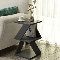 Tavolino da Salotto Nero 2 Vani Forma Quadrato 30x30x50h cm, Materiale Piano in Legno Nobilitato - Rubiana