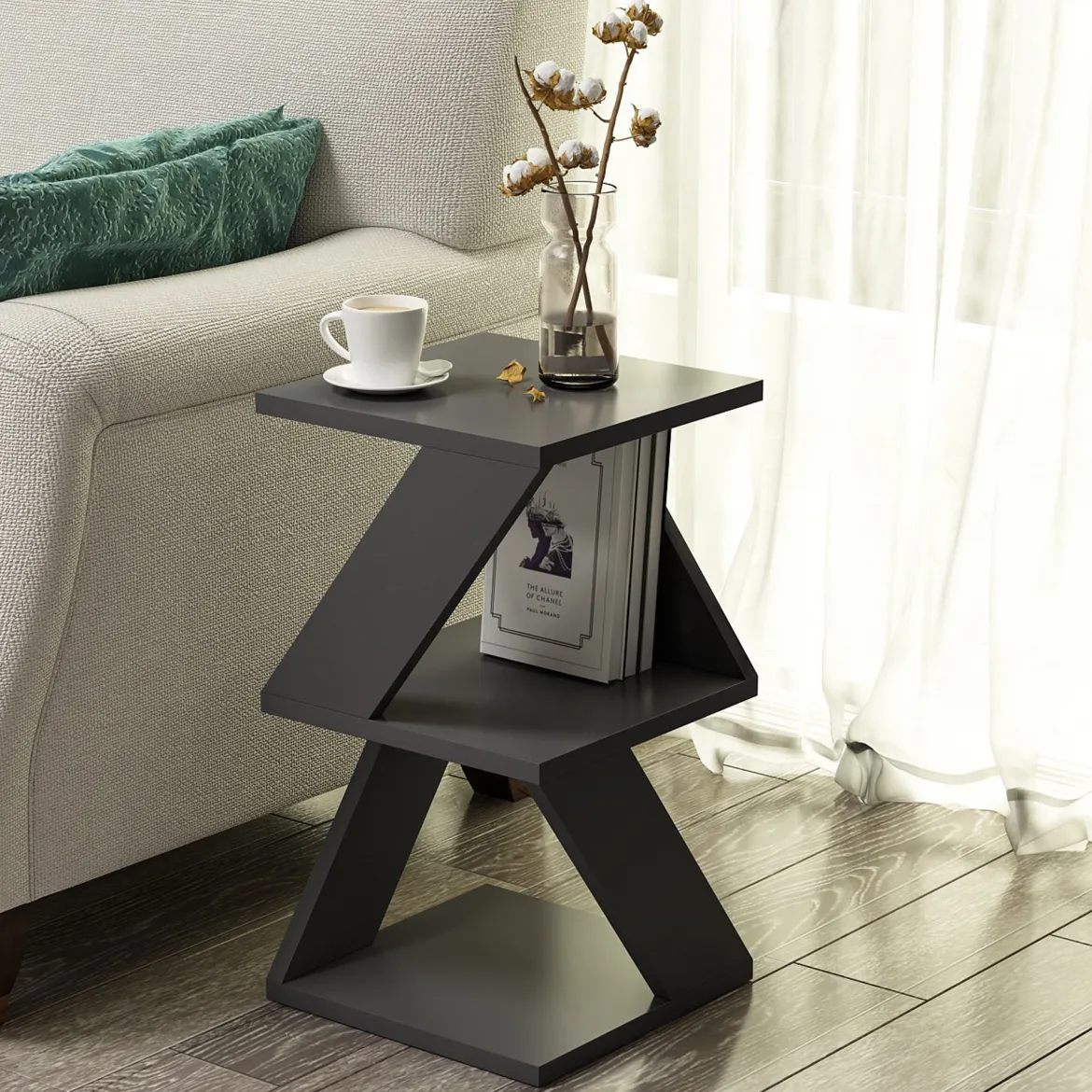 Tavolino da Salotto Nero 2 Vani Forma Rettangolare 30x30x54h cm, Materiale Piano in Legno Nobilitato - Serino