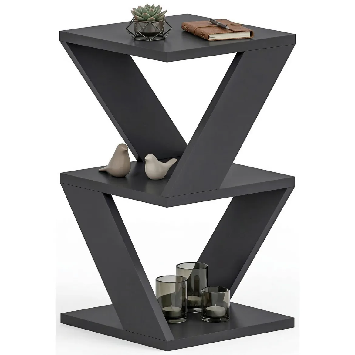 Tavolino da Salotto Nero 2 Vani Forma Rettangolare 30x30x54h cm, Materiale Piano in Legno Nobilitato - Serino