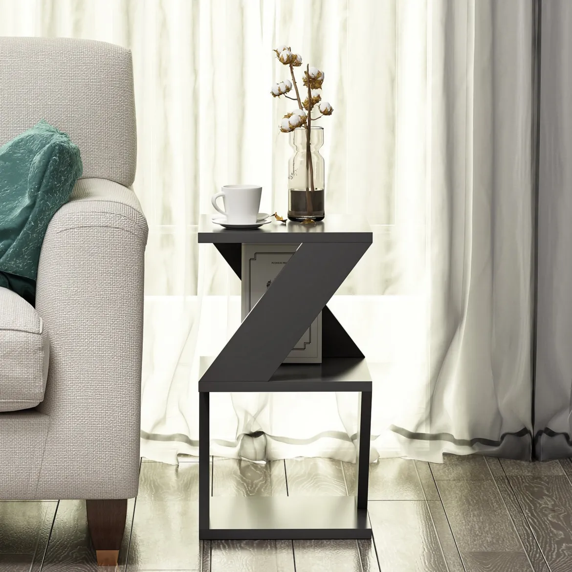 Tavolino da Salotto Nero 2 Vani Forma Rettangolare 30x30x54h cm, Materiale Piano in Legno Nobilitato - Serino
