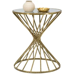 Tavolino da Salotto oro Bianco Forma Rotondo Colore Ripiano Bianco 42x42x50h cm, Materiale Struttura in Vetro - FoxGla