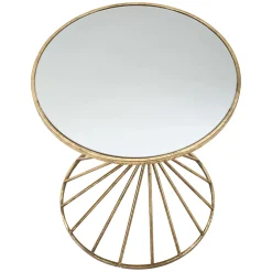 Tavolino da Salotto oro Bianco Forma Rotondo Colore Ripiano Bianco 42x42x50h cm, Materiale Struttura in Vetro - FoxGla