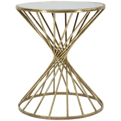 Tavolino da Salotto oro Bianco Forma Rotondo Colore Ripiano Bianco 42x42x50h cm, Materiale Struttura in Vetro - FoxGla