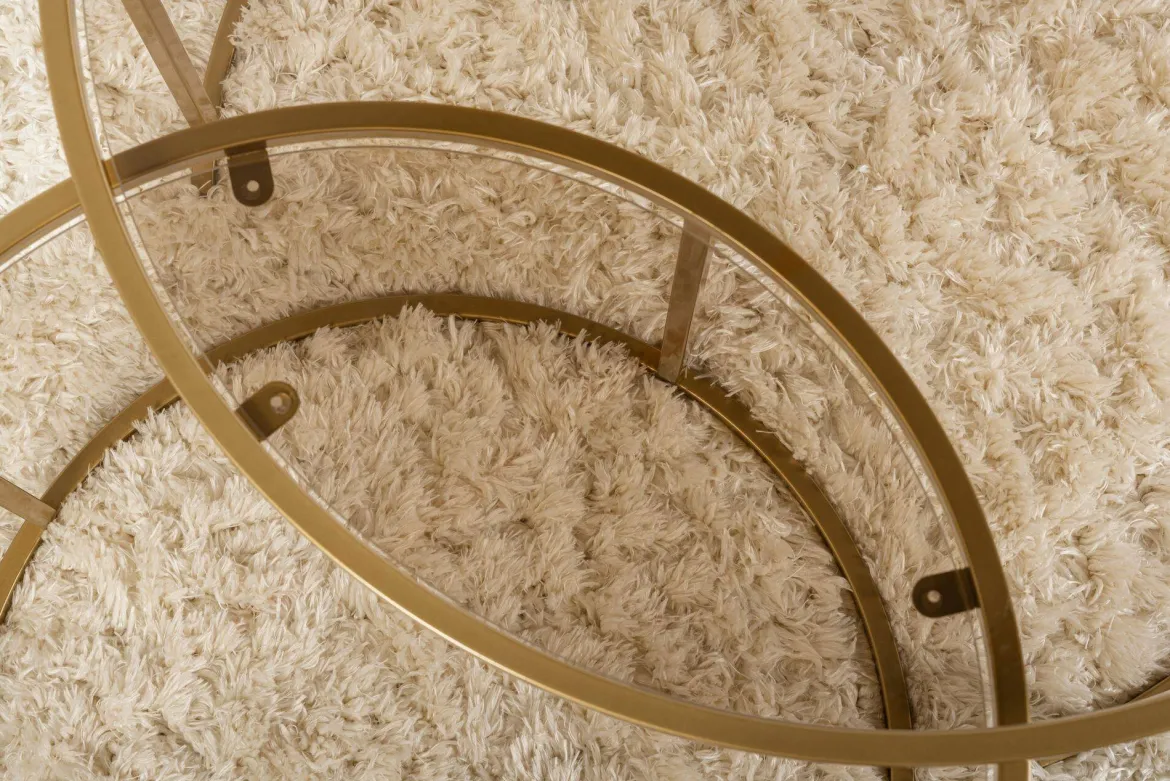 Tavolino da Salotto oro Bronzo set di 2 Tavolini Forma Circolare 80x80x43h cm, Materiale Struttura in Vetro - Aedion
