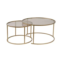 Tavolino da Salotto oro Bronzo set di 2 Tavolini Forma Circolare 80x80x43h cm, Materiale Struttura in Vetro - Aedion