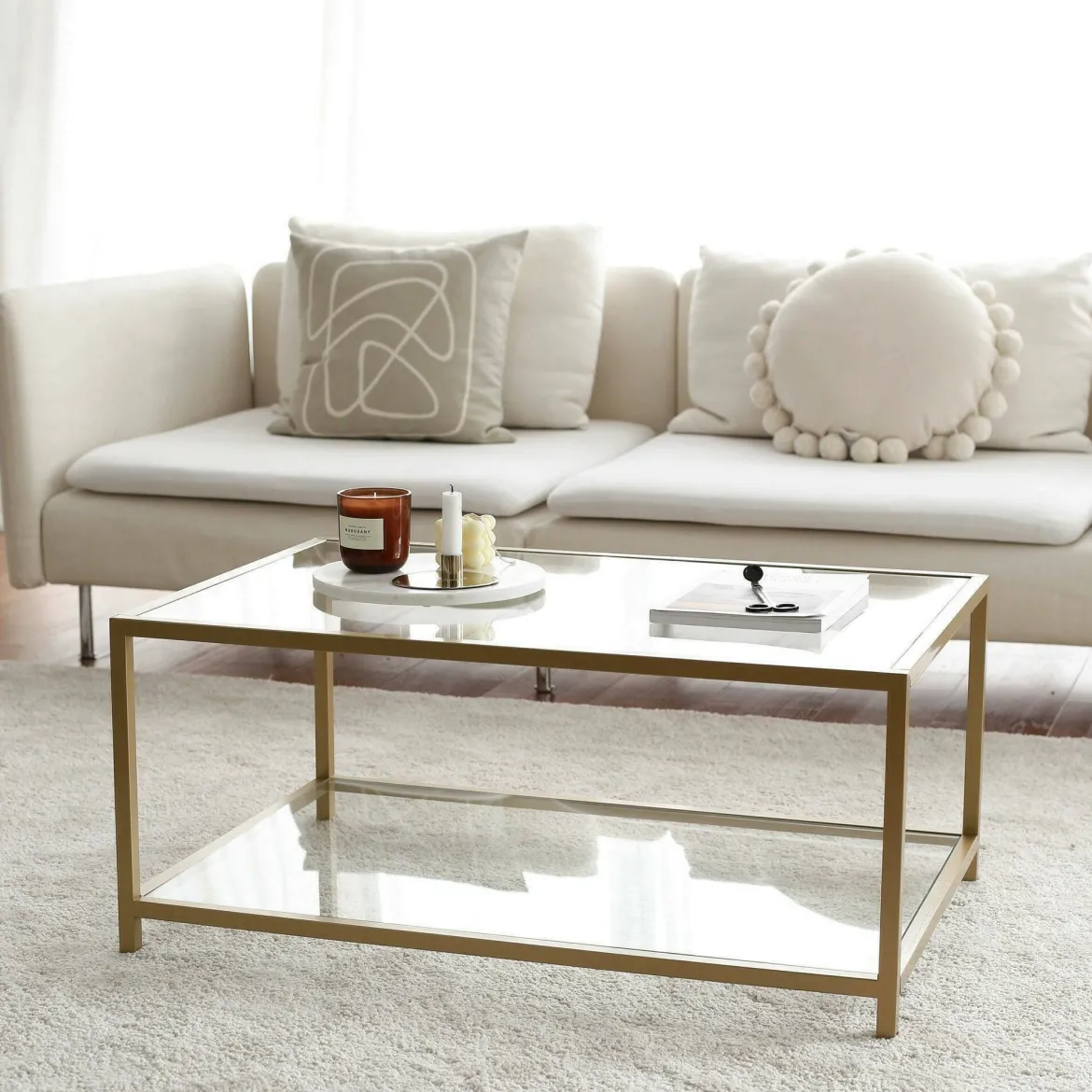 Tavolino da Salotto oro Cassetti Peso Massimo Supportato 10 kg 80x80x43h cm, Vani - Geralt