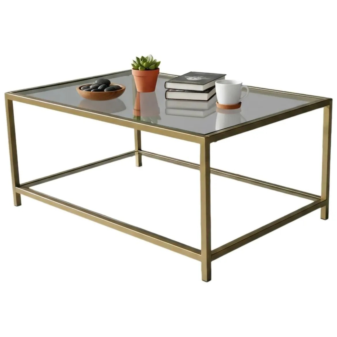 Tavolino da Salotto oro Cassetti Peso Massimo Supportato 10 kg 80x80x43h cm, Vani - Geralt