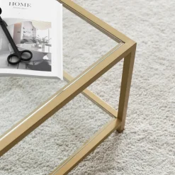 Tavolino da Salotto oro Cassetti Peso Massimo Supportato 10 kg 80x80x43h cm, Vani - Geralt