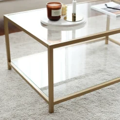 Tavolino da Salotto oro Cassetti Peso Massimo Supportato 10 kg 80x80x43h cm, Vani - Geralt