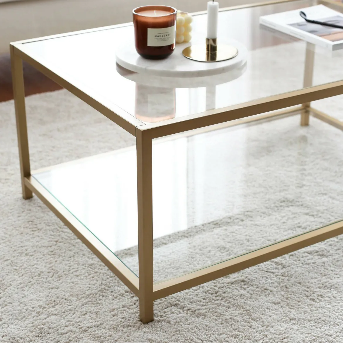 Tavolino da Salotto oro Cassetti Peso Massimo Supportato 10 kg 80x80x43h cm, Vani - Geralt