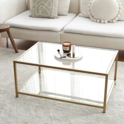 Tavolino da Salotto oro Cassetti Peso Massimo Supportato 10 kg 80x80x43h cm, Vani - Geralt