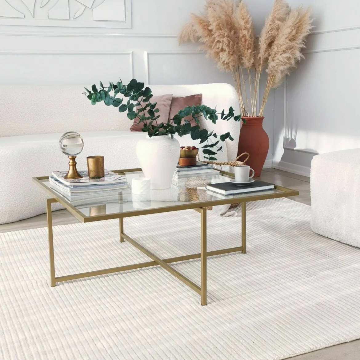 Tavolino da Salotto oro Cassetti Resistente All'appannamento 94x64x35h cm, Vani - Anna