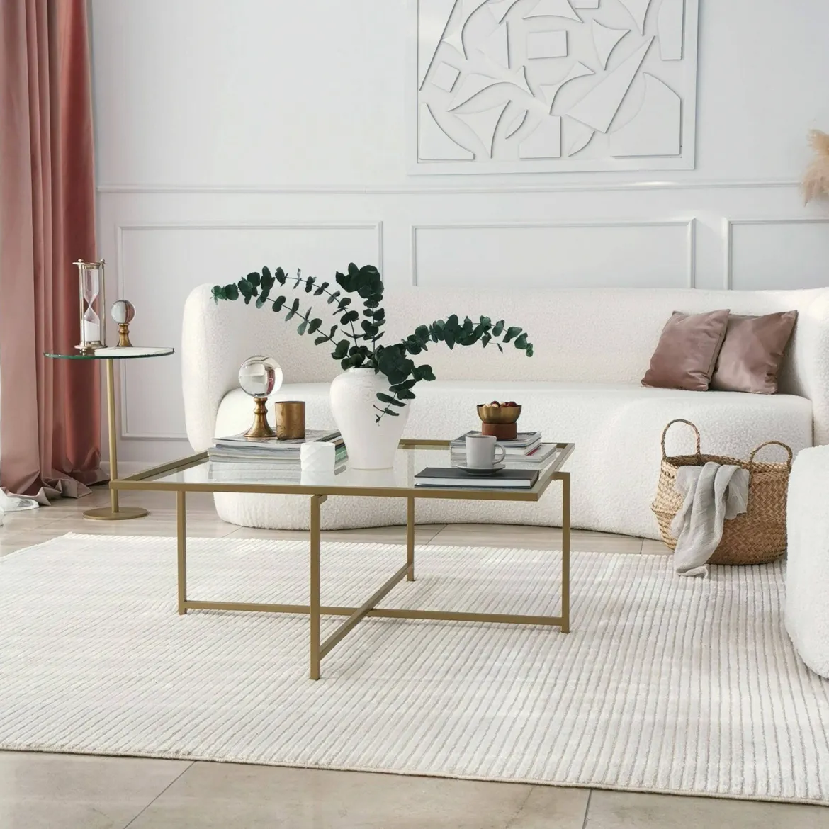 Tavolino da Salotto oro Cassetti Resistente All'appannamento 94x64x35h cm, Vani - Anna