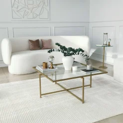 Tavolino da Salotto oro Cassetti Resistente All'appannamento 94x64x35h cm, Vani - Anna