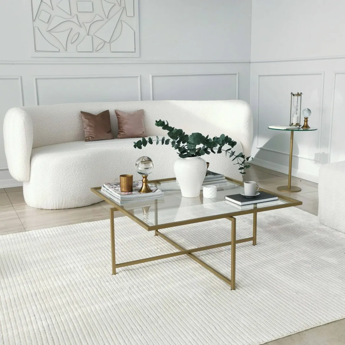 Tavolino da Salotto oro Cassetti Resistente All'appannamento 94x64x35h cm, Vani - Anna