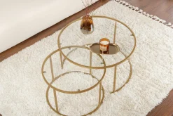 Tavolino da Salotto oro Cassetti set di 2 Tavolini 80x80x43h cm, Vani - Aedion