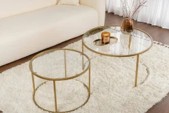 Tavolino da Salotto oro Cassetti set di 2 Tavolini 80x80x43h cm, Vani - Aedion