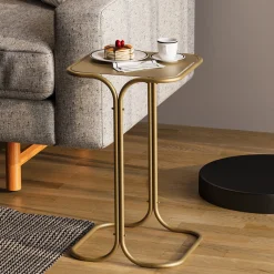 Tavolino da Salotto oro Forma Quadrato Materiale Piano in Metallo 30x30x52h cm, Colore Ripiano oro - Perrero