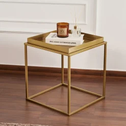 Tavolino da Salotto oro Forma Quadrato Materiale Piano in Metallo 45x45x52h cm, Colore Ripiano oro - Lorsica