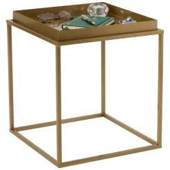 Tavolino da Salotto oro Forma Quadrato Materiale Piano in Metallo 45x45x52h cm, Colore Ripiano oro - Lorsica