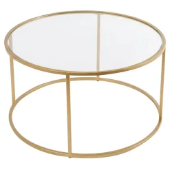 Tavolino da Salotto oro Forma Rotondo Materiale Piano in Vetro 80x80x43h cm, Colore Ripiano Trasparente - Moena