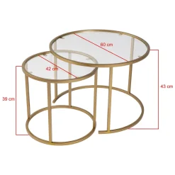 Tavolino da Salotto oro Modulabile Forma Rotondo 60x60x43h cm, Materiale Piano in Vetro - Simaxis