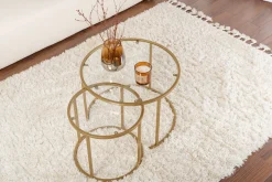 Tavolino da Salotto oro Modulabile Forma Rotondo 60x60x43h cm, Materiale Piano in Vetro - Simaxis