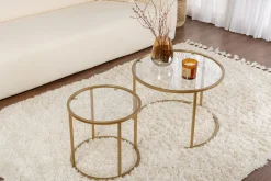 Tavolino da Salotto oro Modulabile Forma Rotondo 60x60x43h cm, Materiale Piano in Vetro - Simaxis
