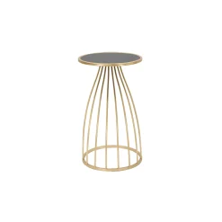 Tavolino da Salotto oro Nero Portatelefono Forma Rotondo 35x35x60h cm, Colore Ripiano Nero - Broome