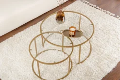 Tavolino da Salotto oro Piano in Vetro Temperato Forma Rotondo 80x80x43h cm, Materiale Piano in Vetro - Telti
