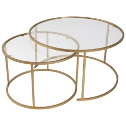 Tavolino da Salotto oro Piano in Vetro Temperato Forma Rotondo 80x80x43h cm, Materiale Piano in Vetro - Telti