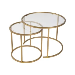 Tavolino da Salotto oro set di 2 Tavolini Peso Massimo Supportato 10 kg Forma Rotondo 60x60x43h cm, Materiale Piano in Vetro - Xaden