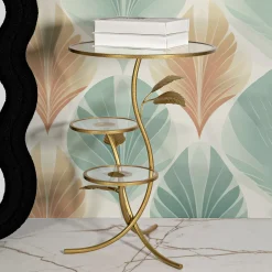 Tavolino da Salotto oro Trasparente 3 Ripiani Forma Rotondo 54x54x70h cm, Colore Ripiano Trasparente - Fana