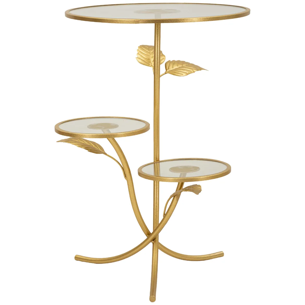 Tavolino da Salotto oro Trasparente 3 Ripiani Forma Rotondo 54x54x70h cm, Colore Ripiano Trasparente - Fana