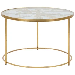 Tavolino da Salotto oro Trasparente Design con Farfalla Forma Rotondo 35x35x60h cm, Colore Ripiano Trasparente - Balesosa