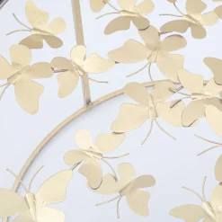 Tavolino da Salotto oro Trasparente Design con Farfalla Forma Rotondo 35x35x60h cm, Colore Ripiano Trasparente - Balesosa
