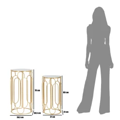 Tavolino da Salotto oro Trasparente set da 2 Forma Rotondo 42x42x53h cm, Colore Ripiano Trasparente - Gamalema