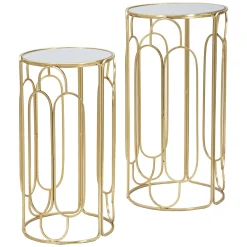 Tavolino da Salotto oro Trasparente set da 2 Forma Rotondo 42x42x53h cm, Colore Ripiano Trasparente - Gamalema