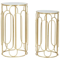 Tavolino da Salotto oro Trasparente set da 2 Forma Rotondo 42x42x53h cm, Colore Ripiano Trasparente - Gamalema