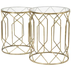 Tavolino da Salotto oro Trasparente set da 2 Forma Rotondo 42x42x53h cm, Colore Ripiano Trasparente - Gamalema
