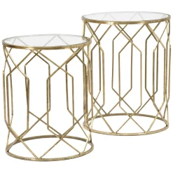 Tavolino da Salotto oro Trasparente set da 2 Forma Rotondo 42x42x53h cm, Colore Ripiano Trasparente - Gamalema