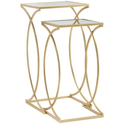 Tavolino da Salotto oro Trasparente set da 3 Portatelefono Forma Rotondo 32x32x71h cm, Colore Ripiano Trasparente - Gerald