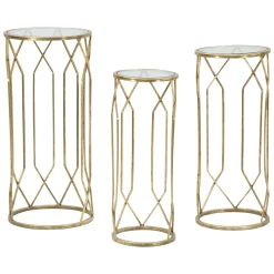 Tavolino da Salotto oro Trasparente set da 3 Portatelefono Forma Rotondo 32x32x71h cm, Colore Ripiano Trasparente - Gerald