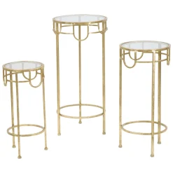 Tavolino da Salotto oro Trasparente set da 3 Portatelefono Forma Rotondo 33x33x70h cm, Colore Ripiano Trasparente - Gama