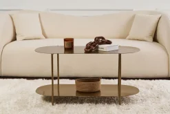Tavolino da Salotto oro un Vano Effetto Lucido 100x45x51h cm, Forma Ovale - Verzate