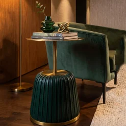 Tavolino da Salotto oro Verde Forma Rotondo Colore Ripiano oro 43x35x43h cm, Materiale Struttura in Plastica - Kep